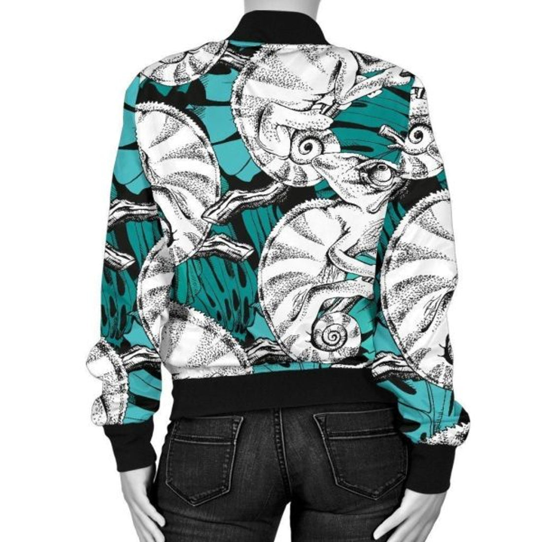 FUNSTUFFPRINT Cartoon Chameleon Pattern Print Women Casual 3D Bomber Jacket