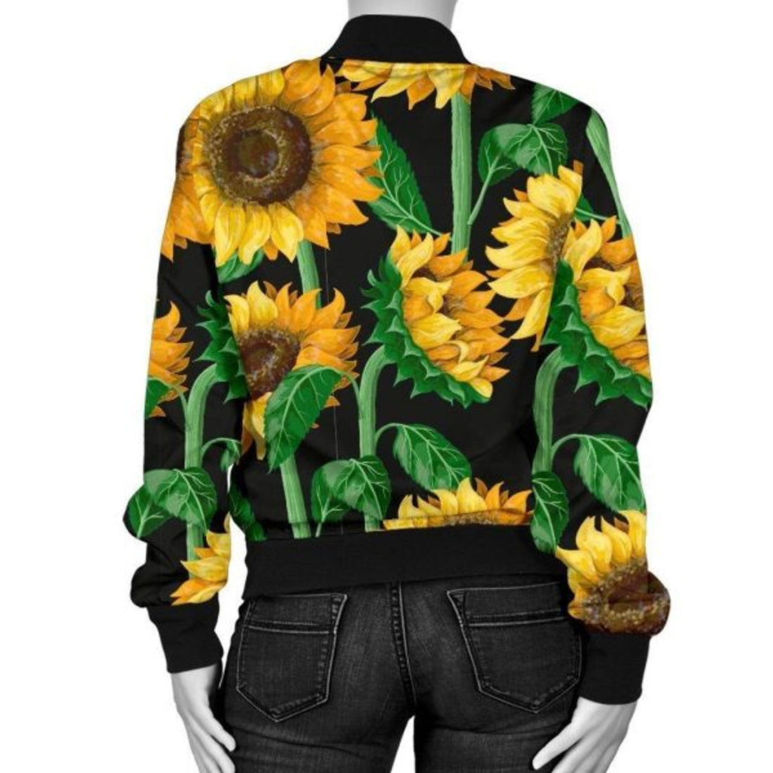 FUNSTUFFPRINT Cartoon Sunflower Pattern Print Women Casual 3D Bomber Jacket