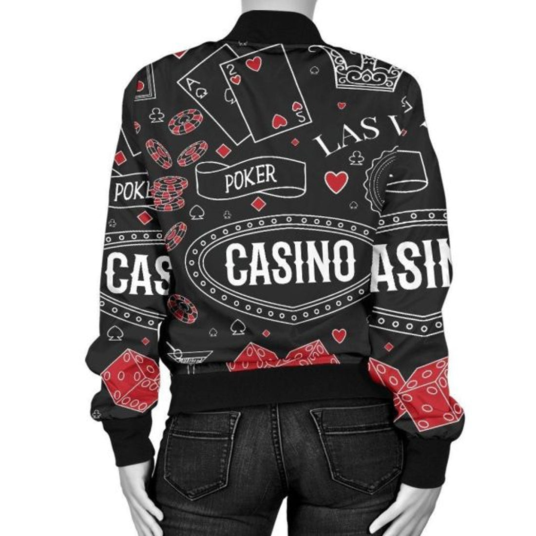 FUNSTUFFPRINT Casino Poker Pattern Print Women Casual 3D Bomber Jacket