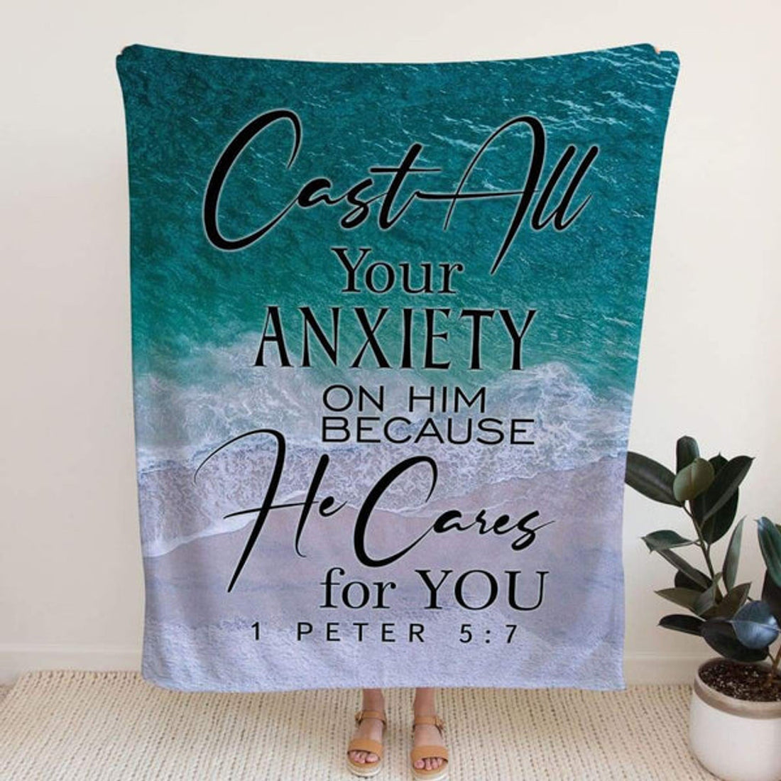 FUNSTUFFPRINT Cast All Your Anxiety On Him 1 Peter 57 Fleece Blanket - Christian Blanket - Bible Verse Blanket