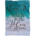 FUNSTUFFPRINT Cast All Your Anxiety On Him 1 Peter 57 Fleece Blanket - Christian Blanket - Bible Verse Blanket