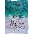 FUNSTUFFPRINT Casting All Your Care Upon Him; For He Careth For You Fleece Blanket - Christian Blanket - Bible Verse Blanket