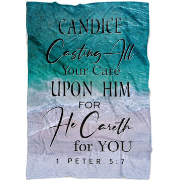 FUNSTUFFPRINT Casting All Your Care Upon Him; For He Careth For You Fleece Blanket - Christian Blanket - Bible Verse Blanket