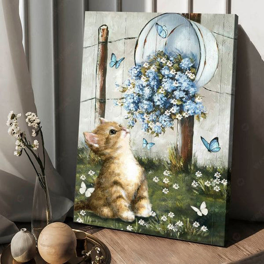 Cat Lover, Butterfly Flower, Poster Decor, Wall Poster Poster and Canvas