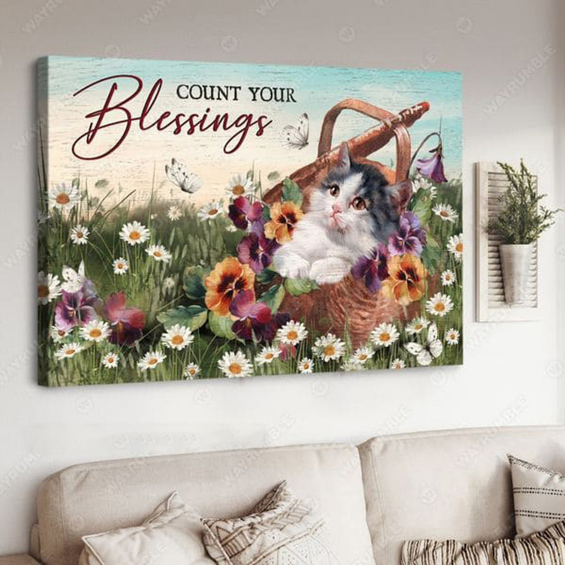 Cat Lover, Cute Cat, Flower Lover, Count Your Blessings Poster and Canvas