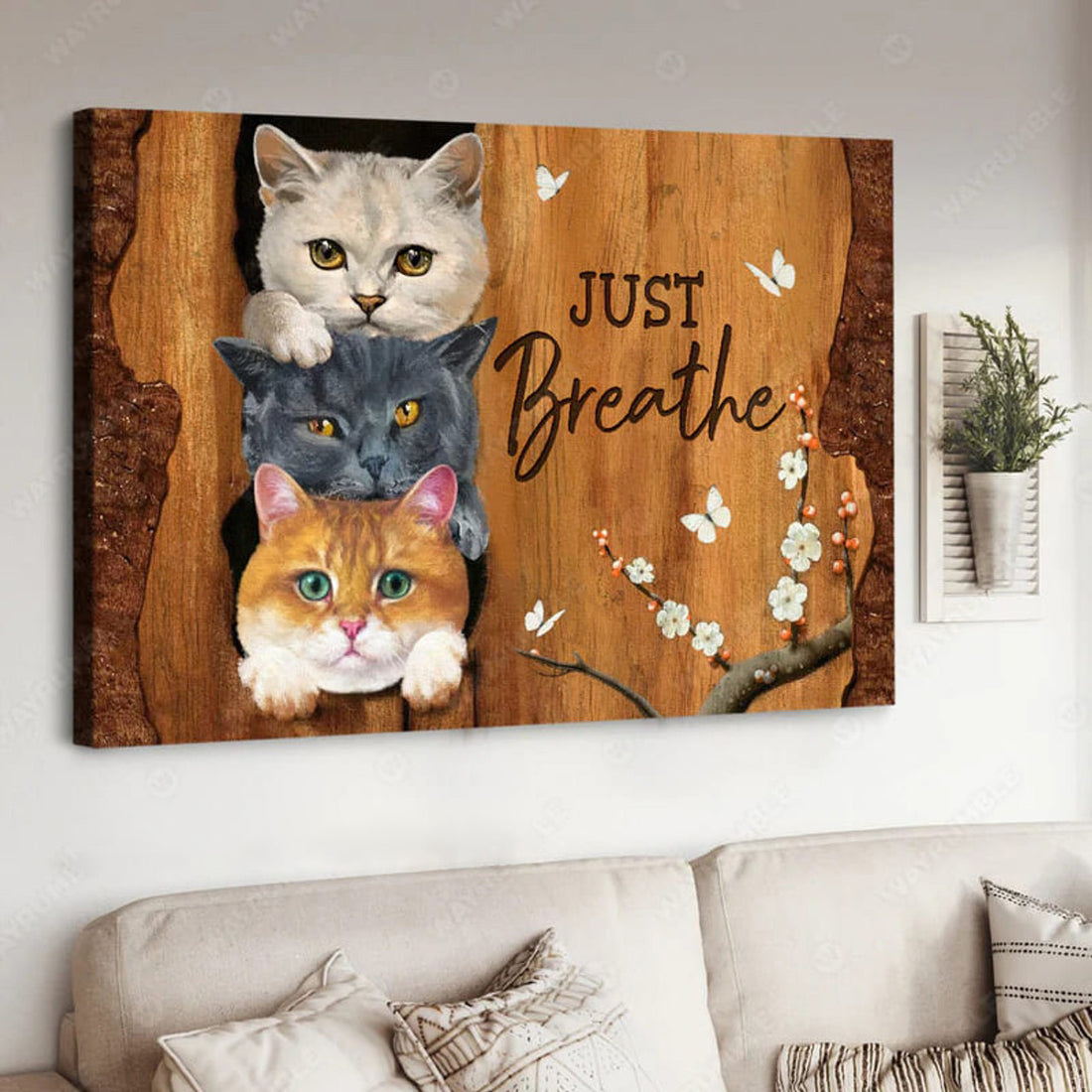 Cat Lover, Just Breathe, Butterfly Flower Poster and Canvas