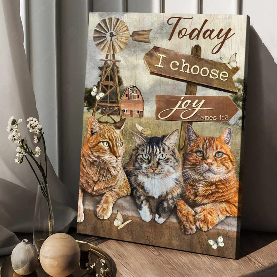 Cat Lover, Today I Choose Joy, Butterfly And Cat Poster and Canvas