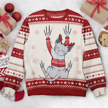 FUNSTUFFPRINT Custom Cat Lovers Meowy Christmas Ugly Sweater