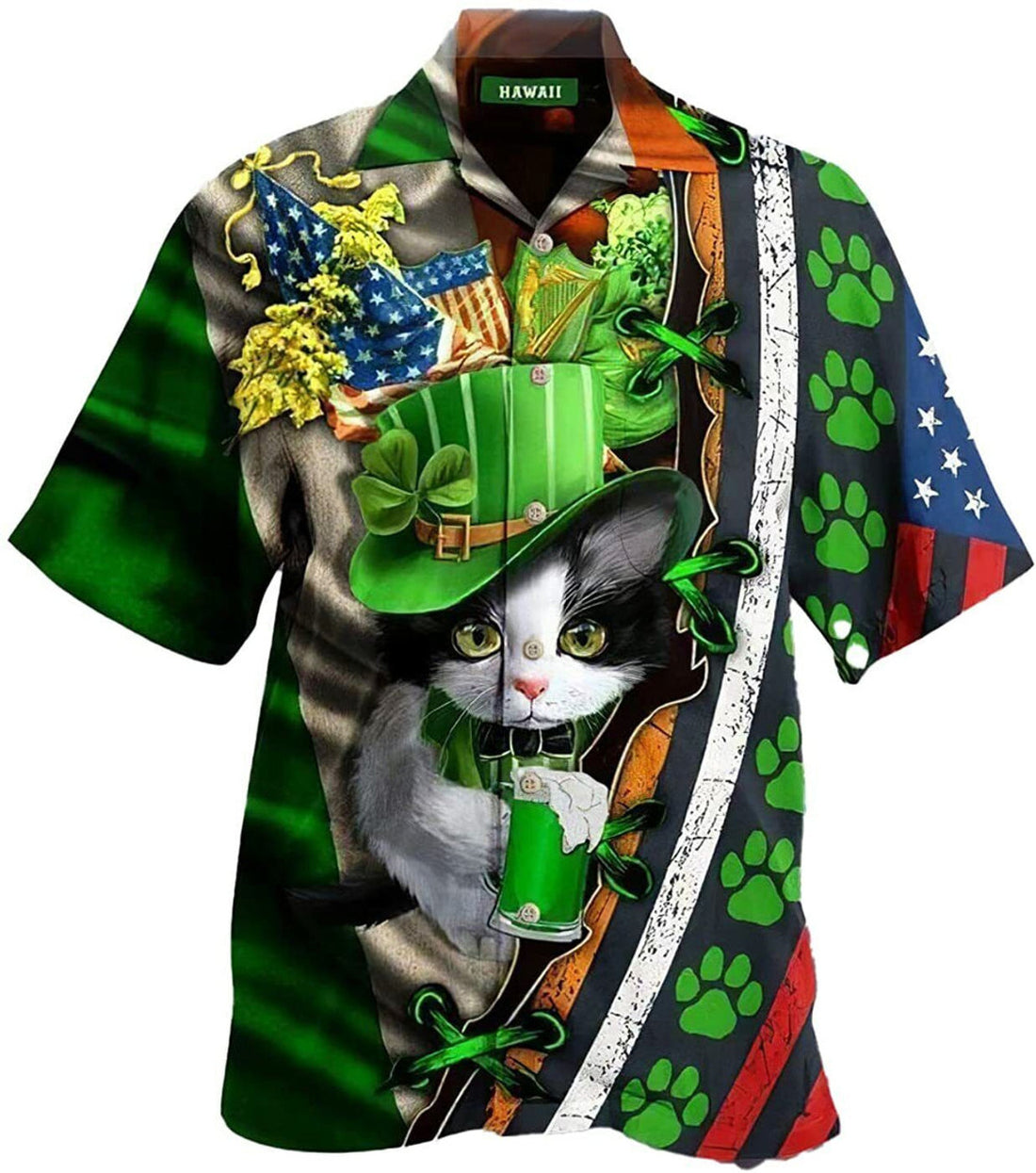 Cat St Patrick's Day Hawaiian Shirt, Shamrock Shirt, Irish hawaiian Shirt