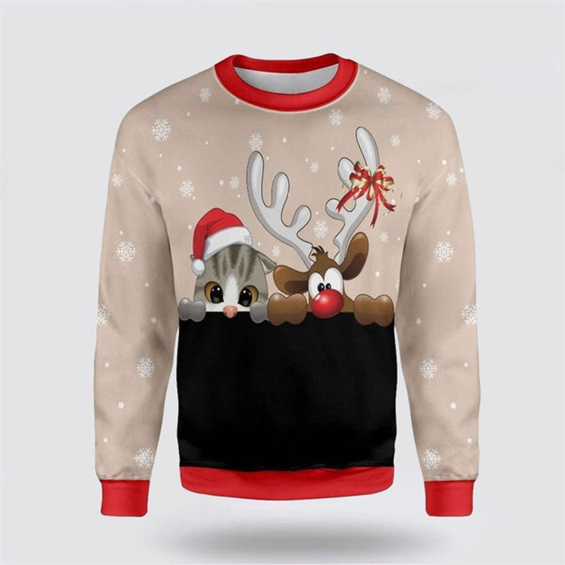 FUNSTUFFPRINT Cat And Reindeer Ugly Christmas Sweater For Men And Women, Best Gift For Christmas, Christmas Fashion Winter Ugly  Sweater