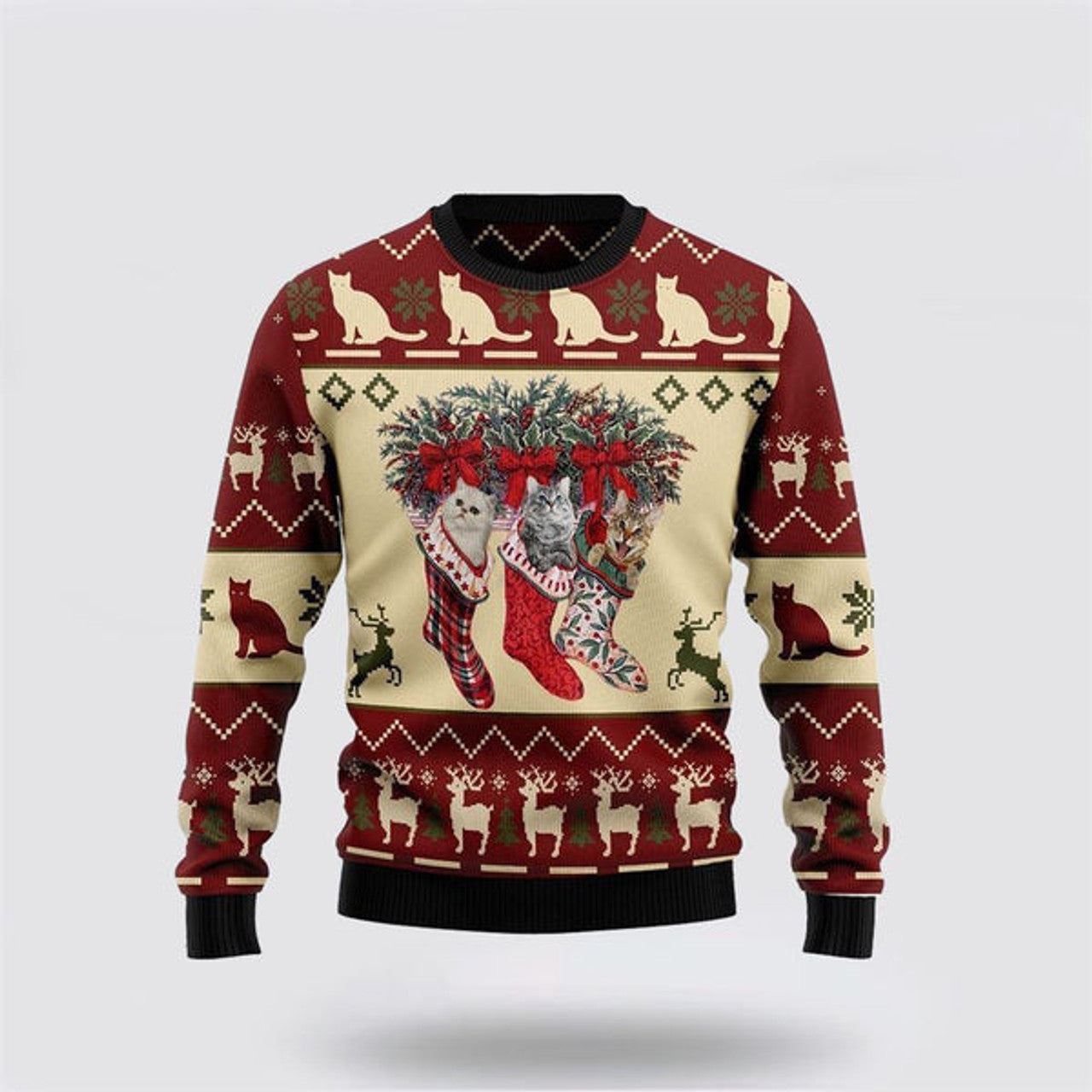FUNSTUFFPRINT Cat And Sock Xmas Ugly Christmas Sweater For Men And Women, Best Gift For Christmas, Christmas Fashion Winter Ugly  Sweater