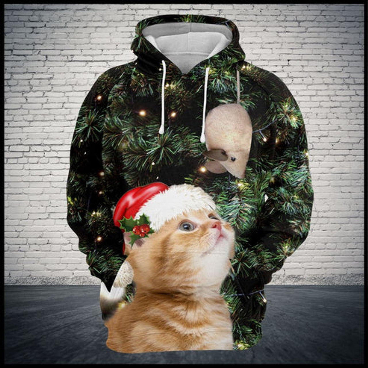 FUNSTUFFPRINT 3D Cat Christmas All Over 3D Hoodie and Zip Hoodie