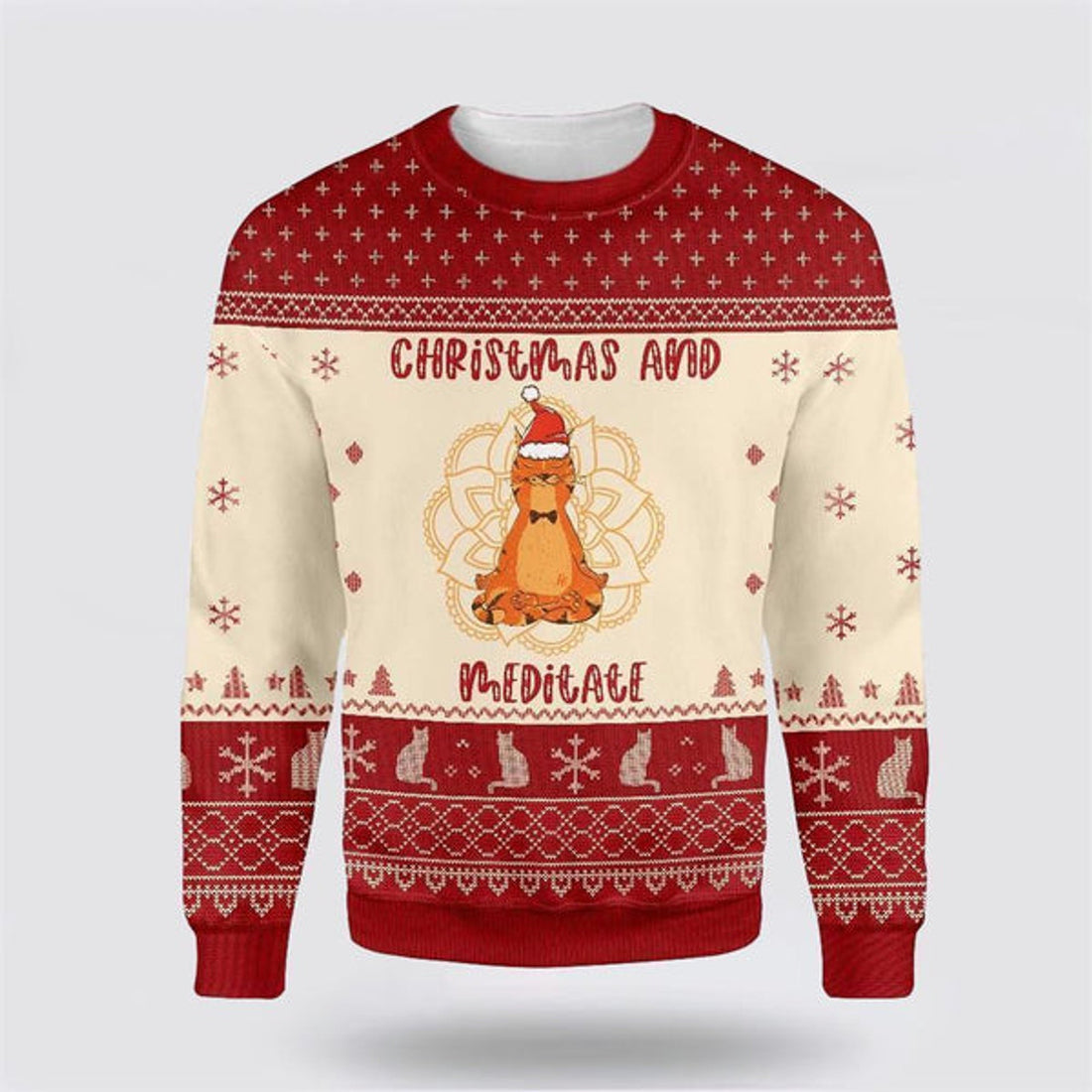 FUNSTUFFPRINT Cat Christmas And Meditate Ugly Christmas Sweater For Men And Women, Best Gift For Christmas, Christmas Fashion Winter Ugly  Sweater