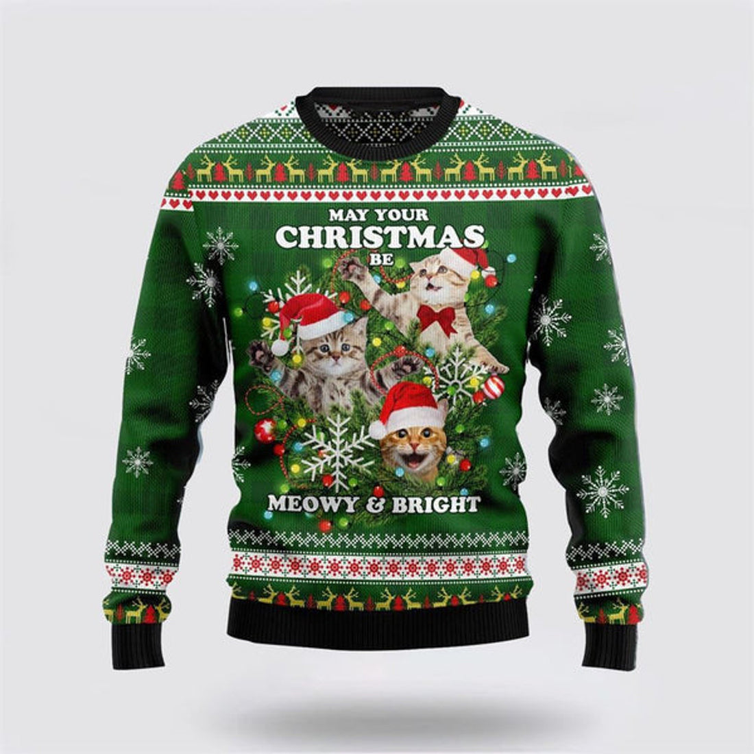 FUNSTUFFPRINT Cat, Christmas Be Meowy & Bright Ugly Christmas Sweater For Men And Women, Best Gift For Christmas, Christmas Fashion Winter  Ugly  Sweater