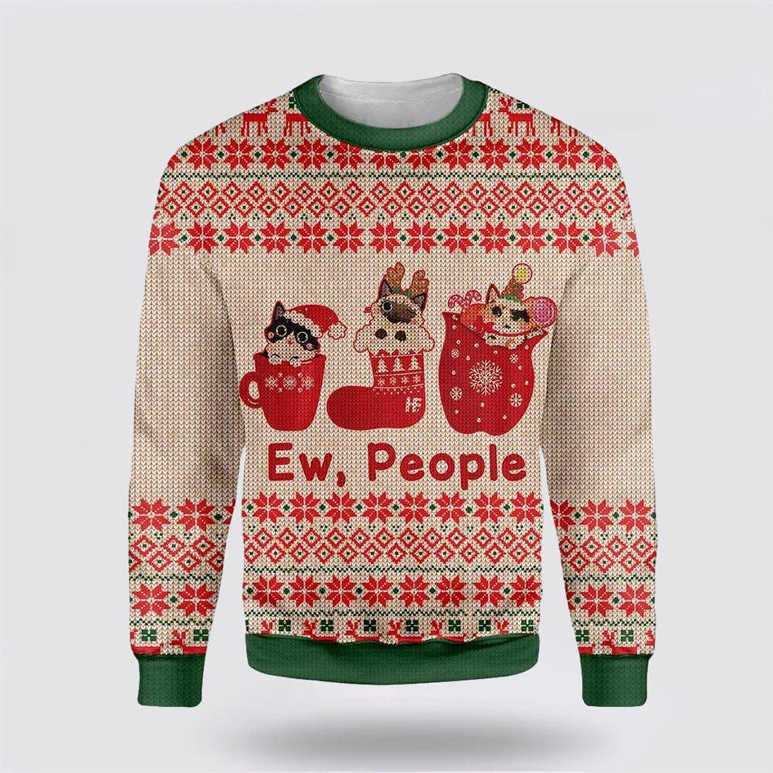 FUNSTUFFPRINT Cat Christmas Ew People Ugly Christmas Sweater – Cat Lover Christmas Sweater Ugly  Sweater