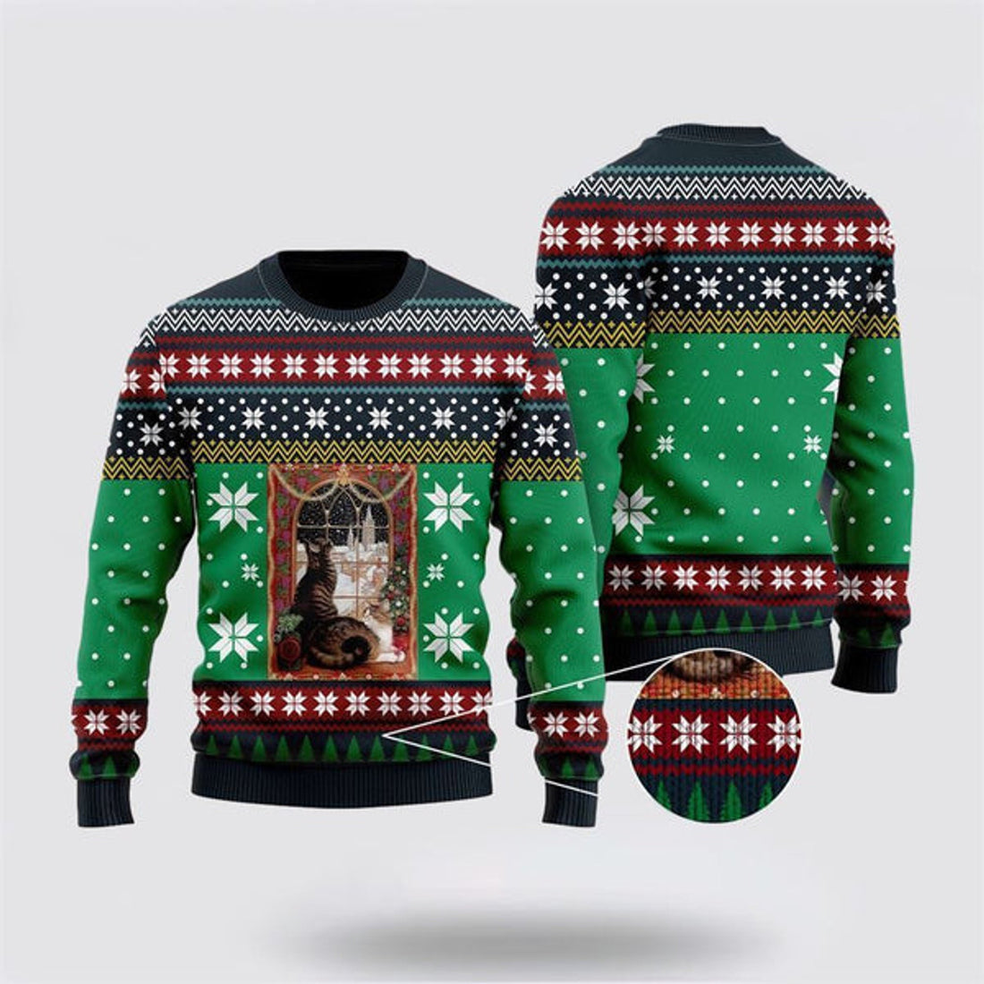 FUNSTUFFPRINT Cat Christmas Snow Window Ugly Christmas Sweater For Men And Women, Best Gift For Christmas, Christmas Fashion Winter Ugly  Sweater