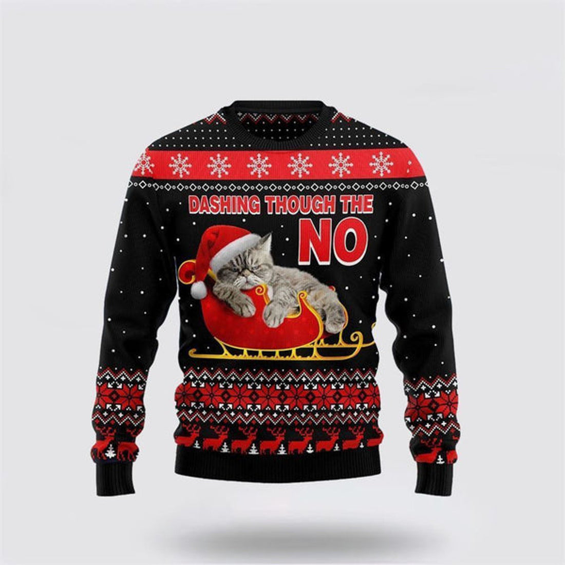 FUNSTUFFPRINT Cat Dashing Through The No Ugly Christmas Sweater For Men And Women, Best Gift For Christmas, Christmas Fashion Winter Ugly  Sweater