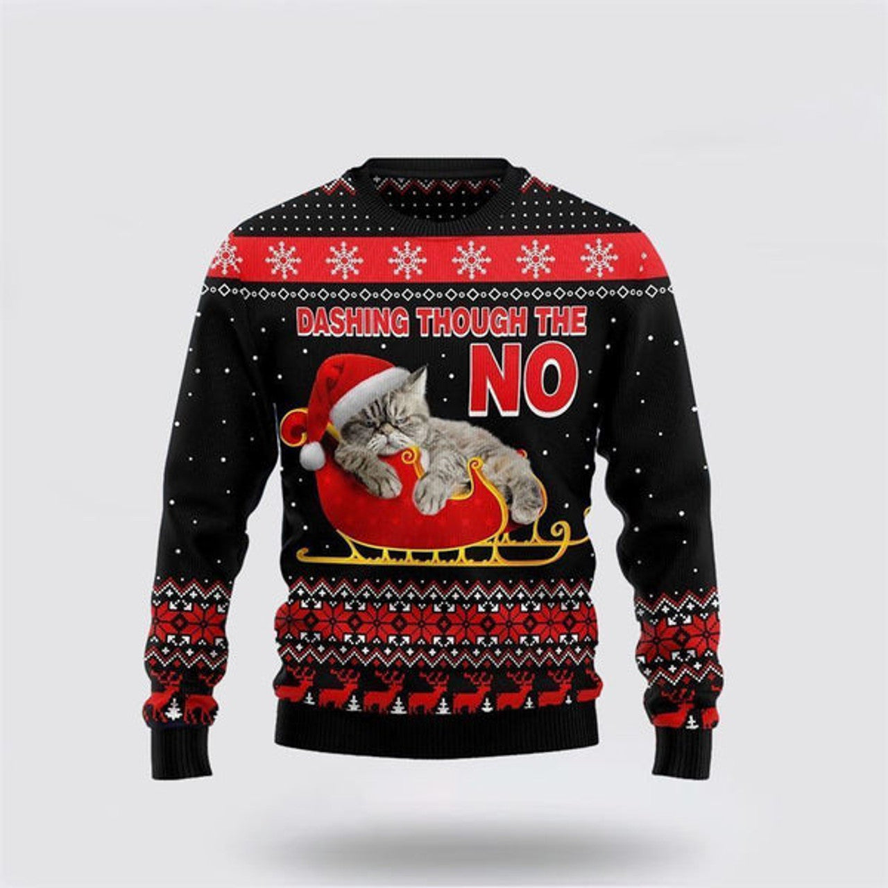 FUNSTUFFPRINT Cat Dashing Through The No Ugly Christmas Sweater For Men And Women, Best Gift For Christmas, Christmas Fashion Winter Ugly  Sweater