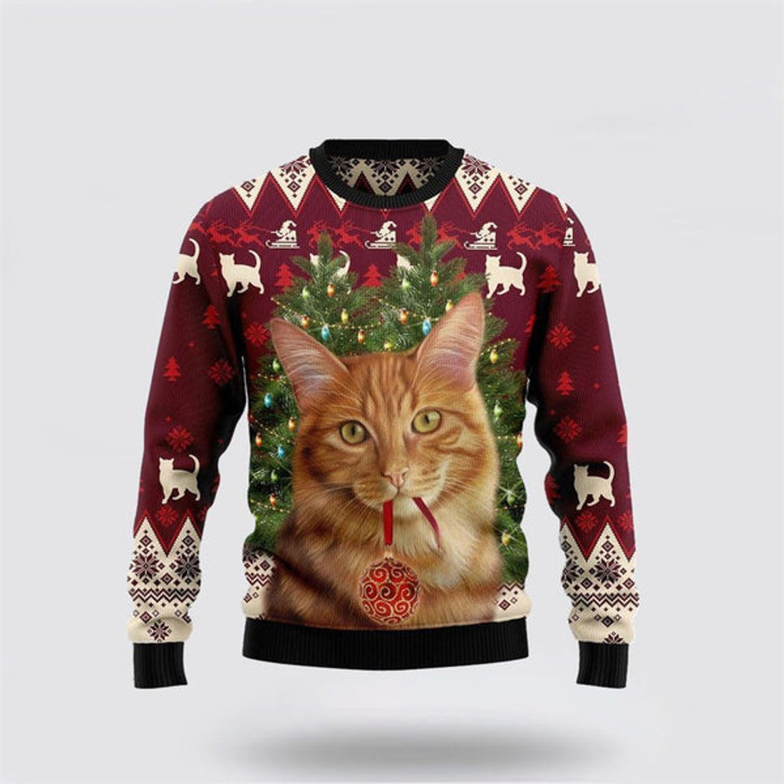 FUNSTUFFPRINT Cat Decor Pine Ugly Christmas Sweater For Men And Women, Best Gift For Christmas, Christmas Fashion Winter Ugly  Sweater