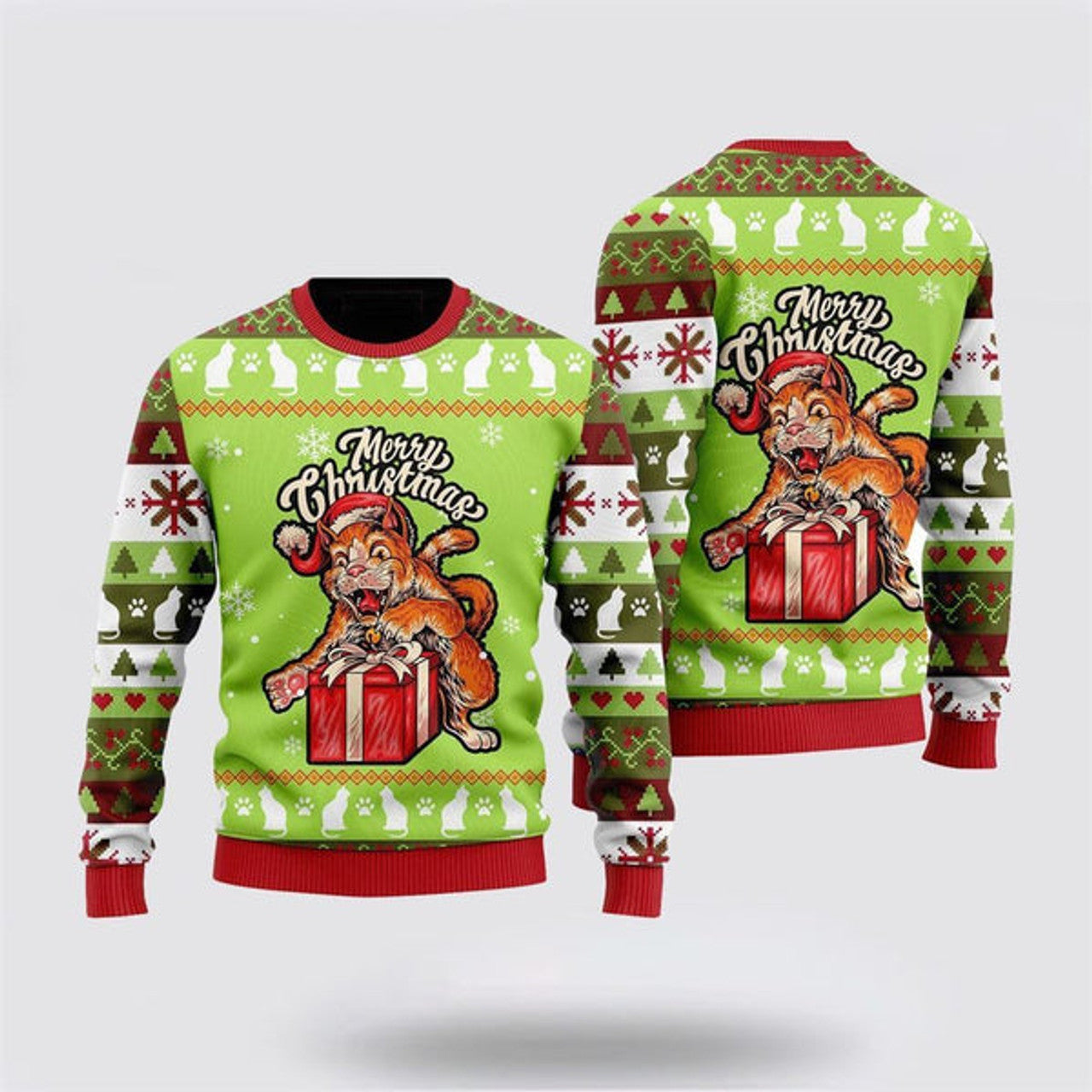 FUNSTUFFPRINT Cat, Funny Cat Merry Christmas Ugly Christmas Sweater For Men And Women, Best Gift For Christmas, Christmas Fashion Winter  Ugly  Sweater