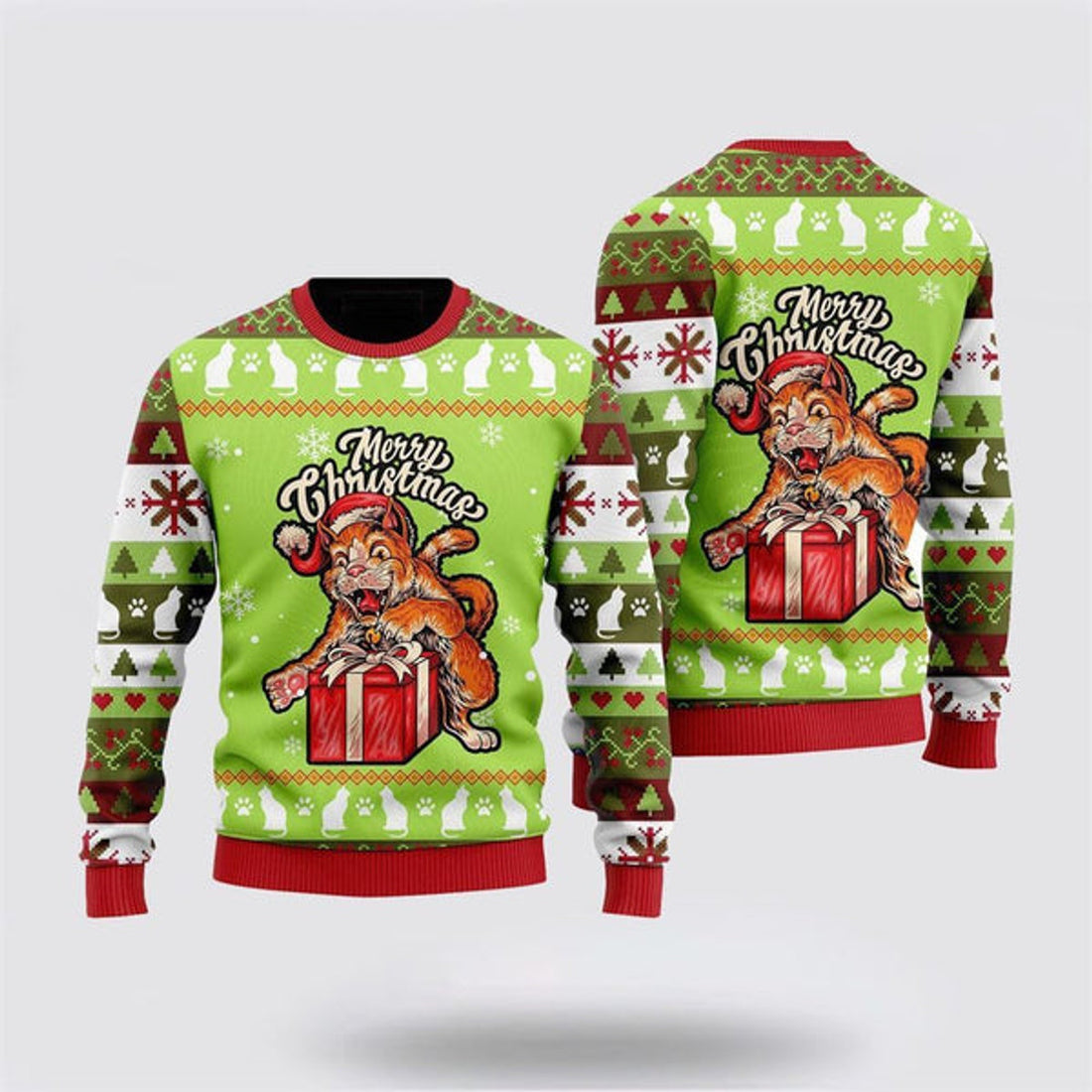 FUNSTUFFPRINT Cat, Funny Cat Merry Christmas Ugly Christmas Sweater For Men And Women, Best Gift For Christmas, Christmas Fashion Winter  Ugly  Sweater
