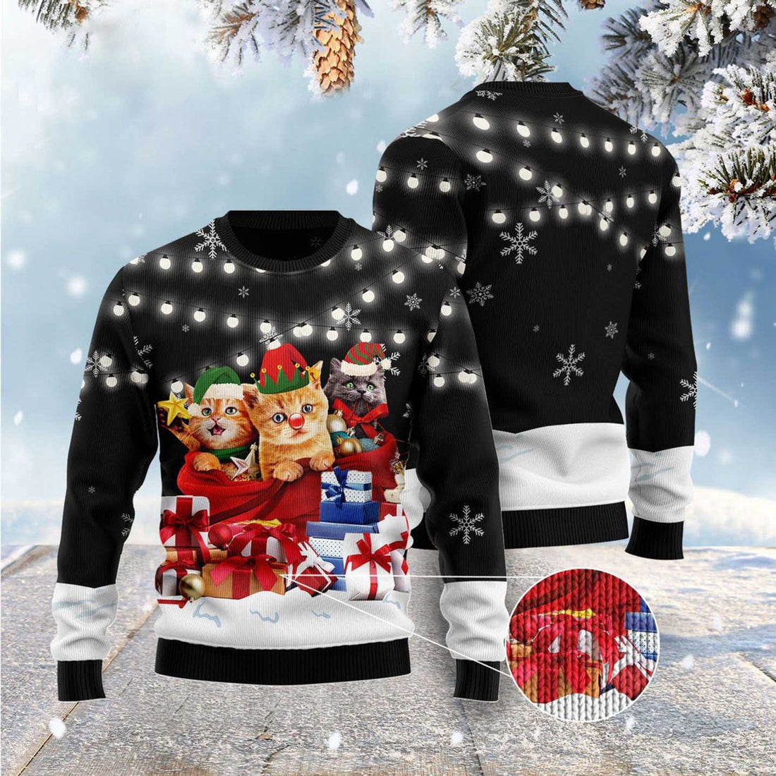 FUNSTUFFPRINT Cat Gifts Noel Ugly Christmas Sweater, Christmas Cat Ugly Sweater, Ugly Cat Xmas Sweater Ugly Sweater