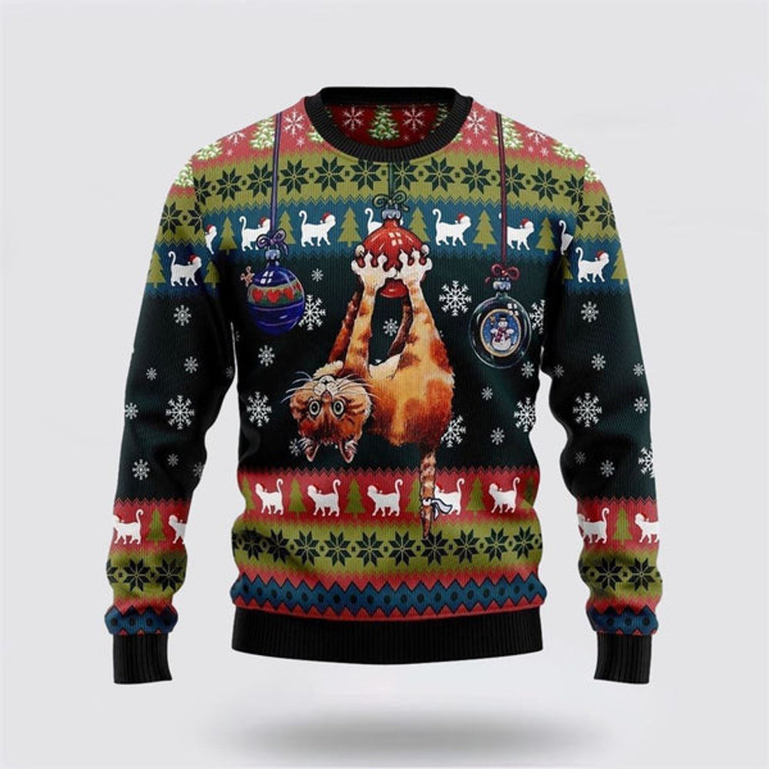 FUNSTUFFPRINT Cat Hanging On Xmas Tree Ugly Christmas Sweater For Men And Women, Best Gift For Christmas, Christmas Fashion Winter Ugly  Sweater