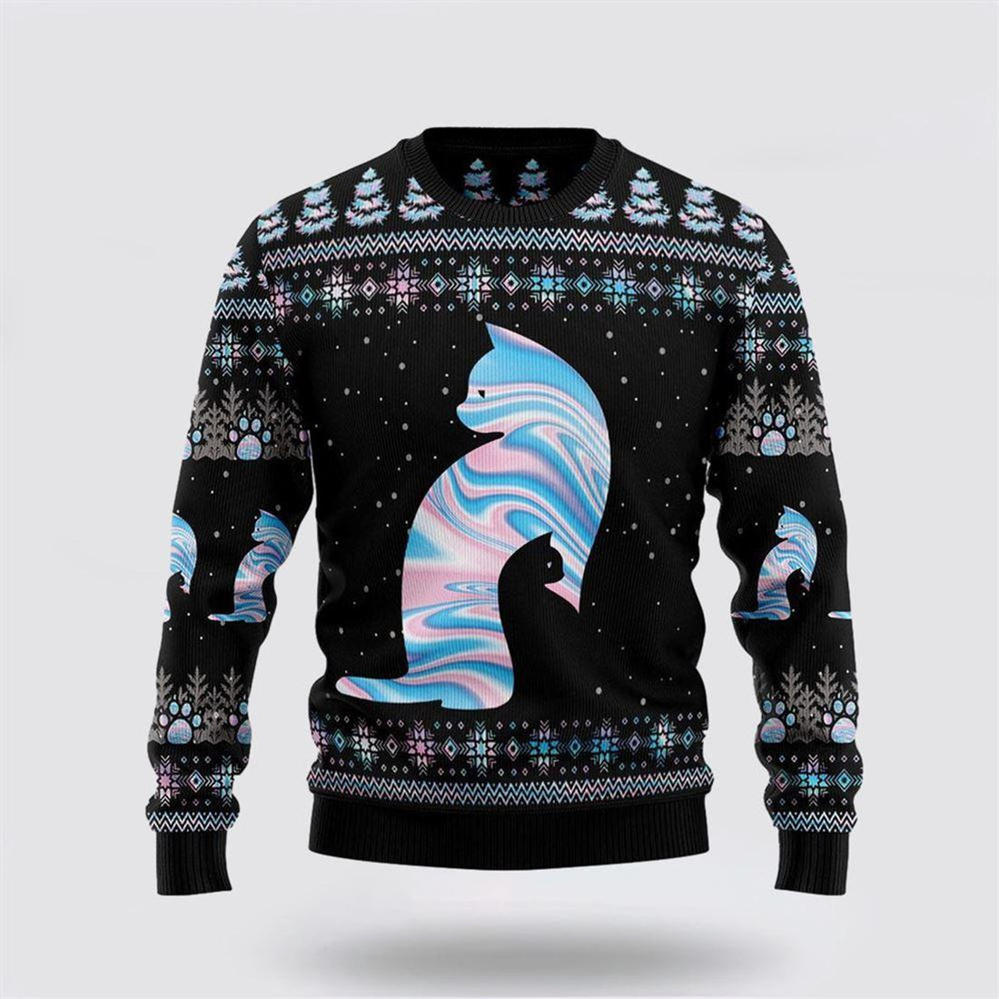 FUNSTUFFPRINT Cat Hologram Ugly Christmas Sweater – Cat Lover Christmas Sweater Ugly  Sweater