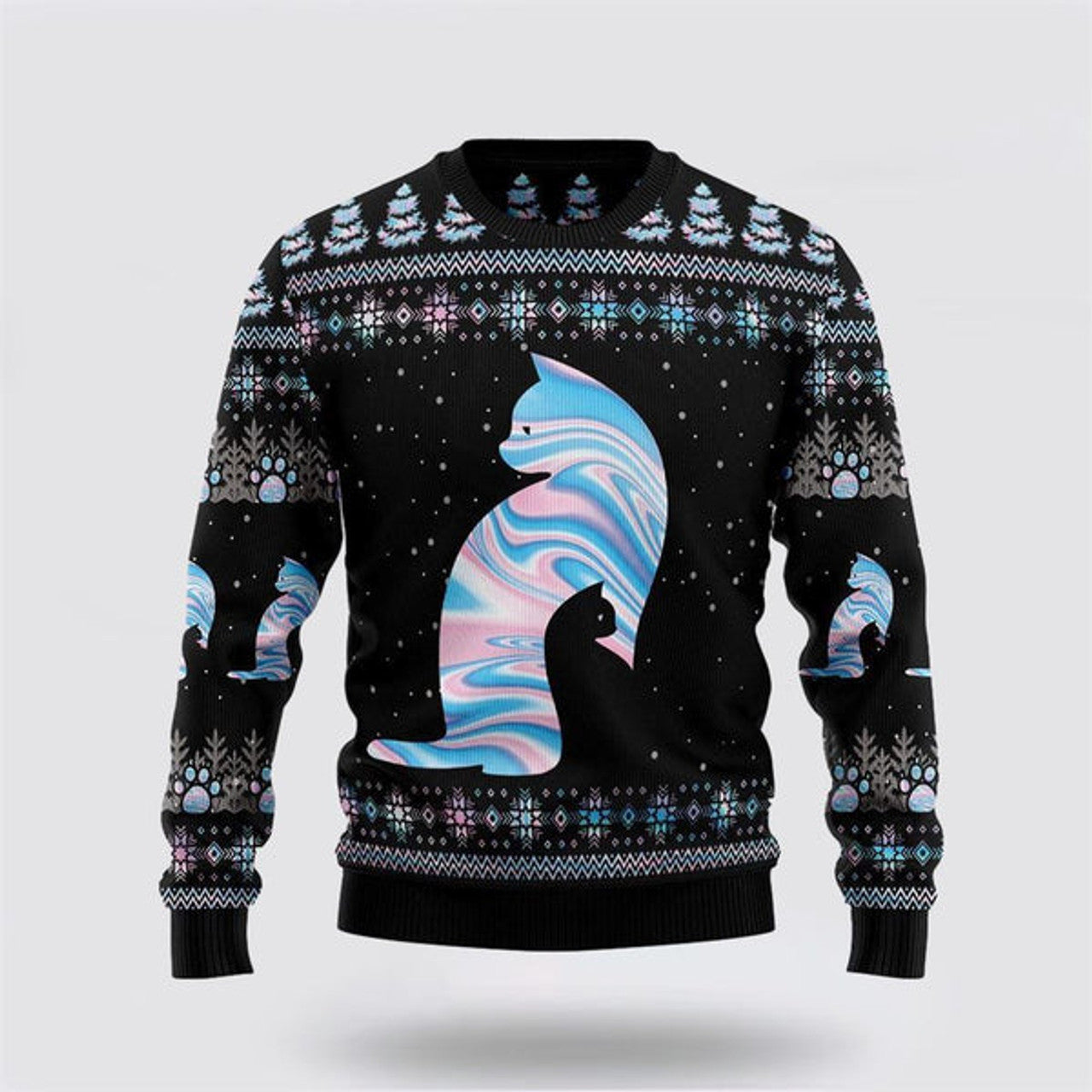 FUNSTUFFPRINT Cat Hologram Ugly Christmas Sweater For Men And Women, Best Gift For Christmas, Christmas Fashion Winter Outfit Ugly  Sweater
