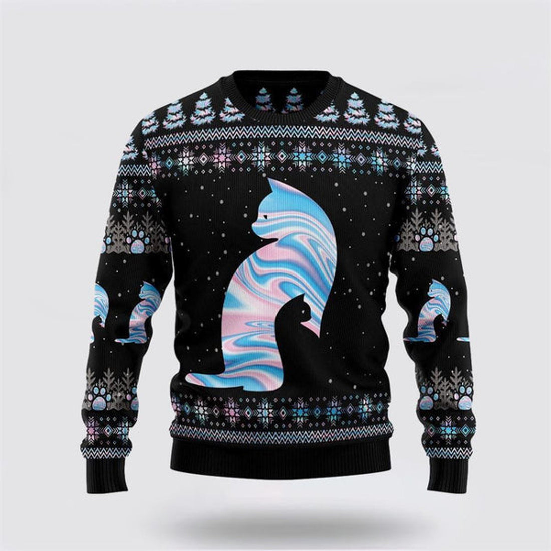 FUNSTUFFPRINT Cat Hologram Ugly Christmas Sweater For Men And Women, Best Gift For Christmas, Christmas Fashion Winter Outfit Ugly  Sweater