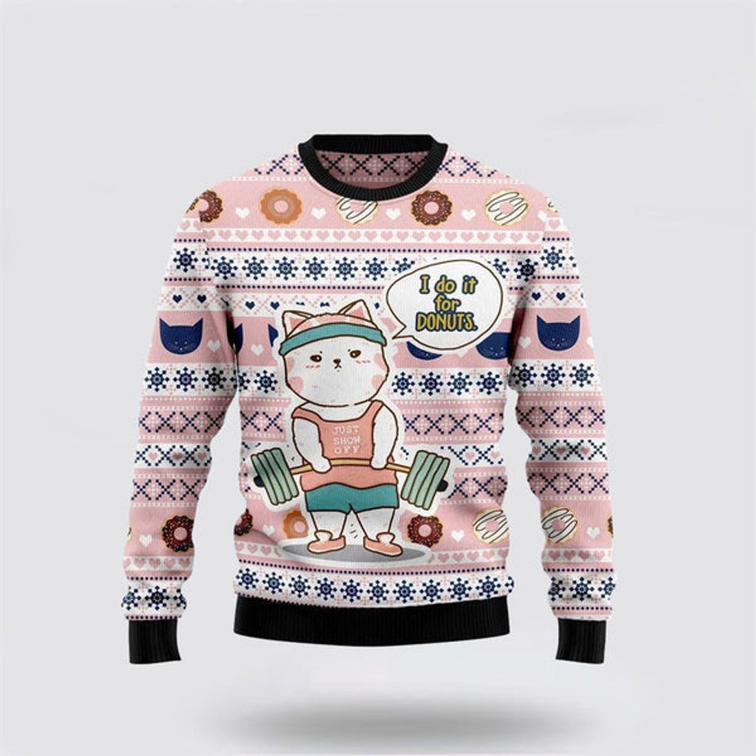 FUNSTUFFPRINT Cat I Do It For Donuts Ugly Christmas Sweater For Men And Women, Best Gift For Christmas, Christmas Fashion Winter Ugly  Sweater