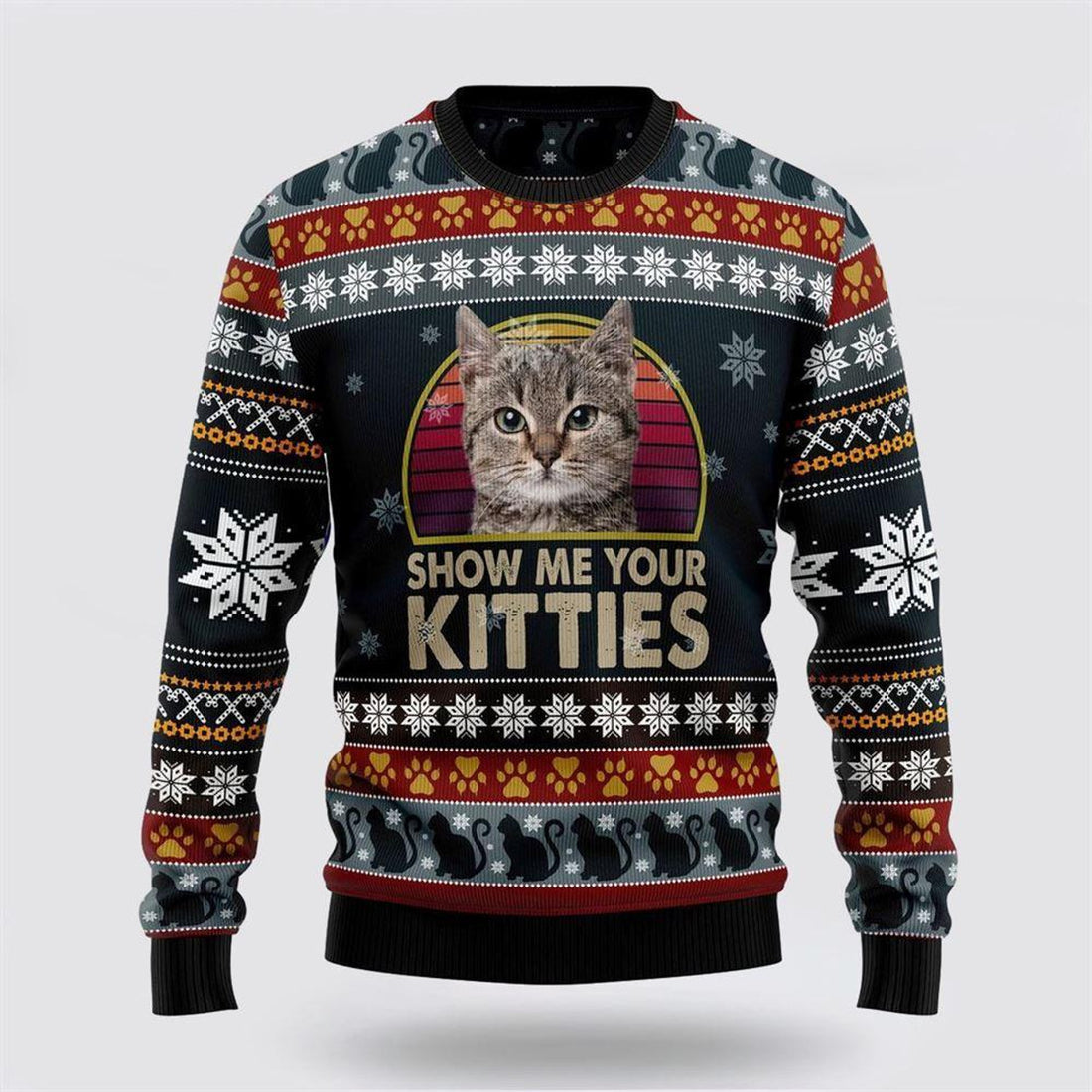 FUNSTUFFPRINT Cat Keep It Classy For Christmas Ugly Christmas Sweater – Cat Lover Christmas Sweater Ugly  Sweater