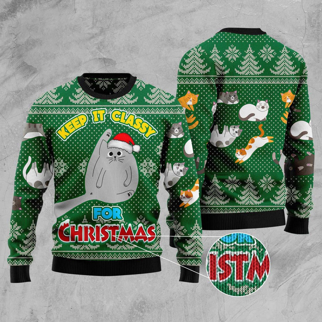 FUNSTUFFPRINT Cat Keep It Classy For Christmas Ugly Christmas Sweater, Christmas Cat Ugly Sweater, Ugly Cat Xmas Sweater Ugly Sweater