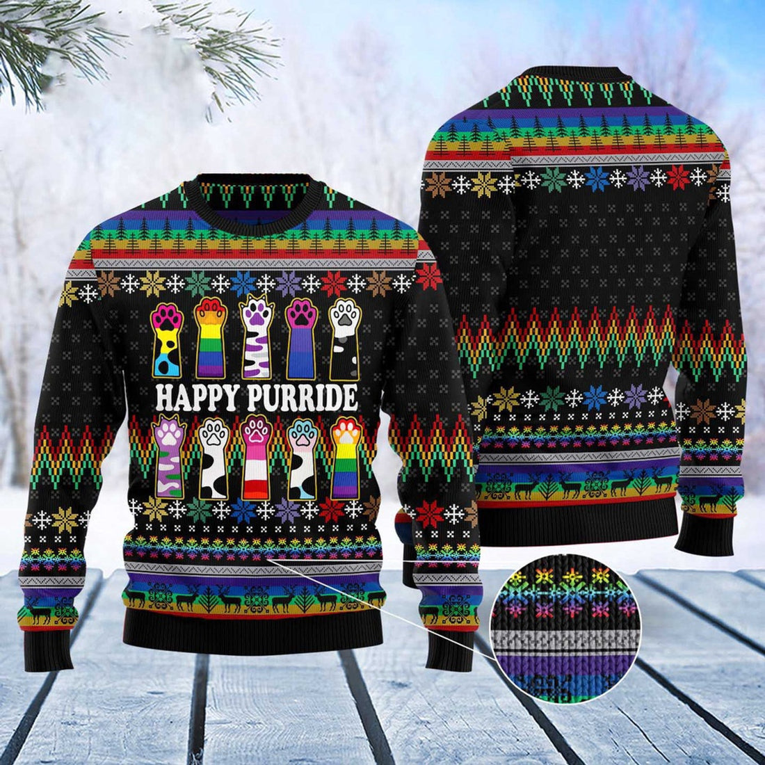 FUNSTUFFPRINT Cat Lgbt Color Ugly Christmas Sweater, Christmas Cat Ugly Sweater, Ugly Cat Xmas Sweater Ugly Sweater