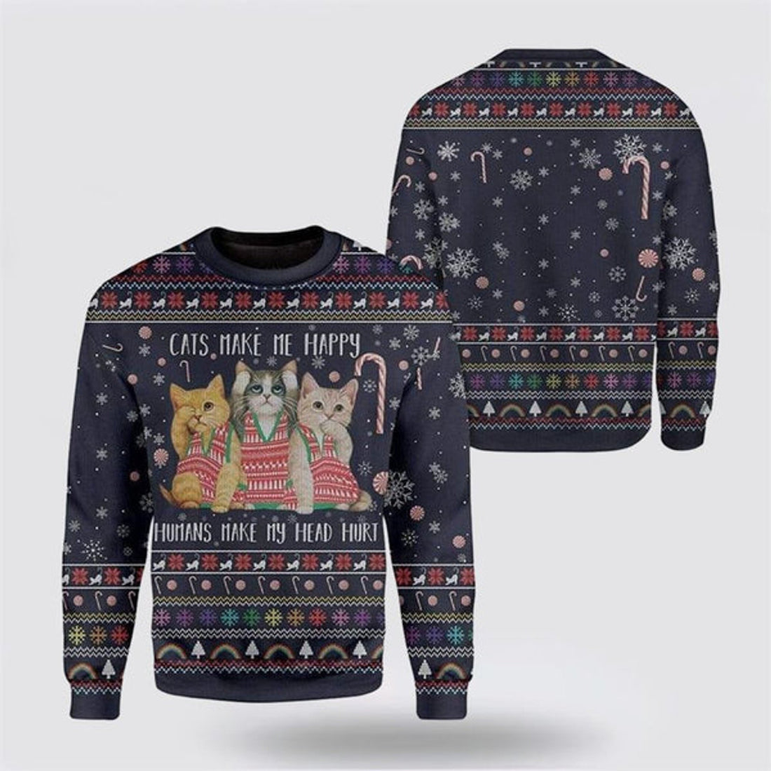 FUNSTUFFPRINT Cat Make Me Happy Ugly Christmas Sweater For Men And Women, Best Gift For Christmas, Christmas Fashion Winter Ugly  Sweater