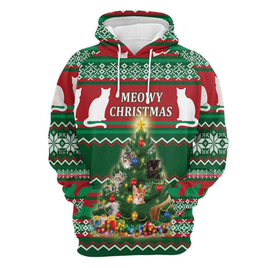 FUNSTUFFPRINT 3D Cat Meowy Christmas All Over 3D Hoodie and Zip Hoodie
