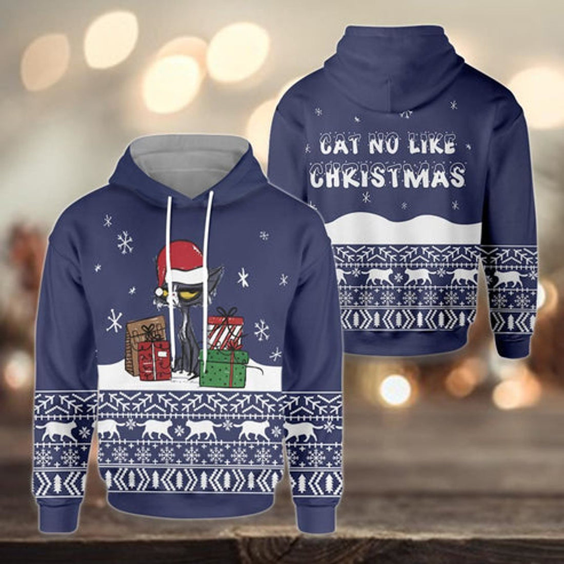 FUNSTUFFPRINT 3D Cat No Like Christmas All Over 3D Hoodie and Zip Hoodie
