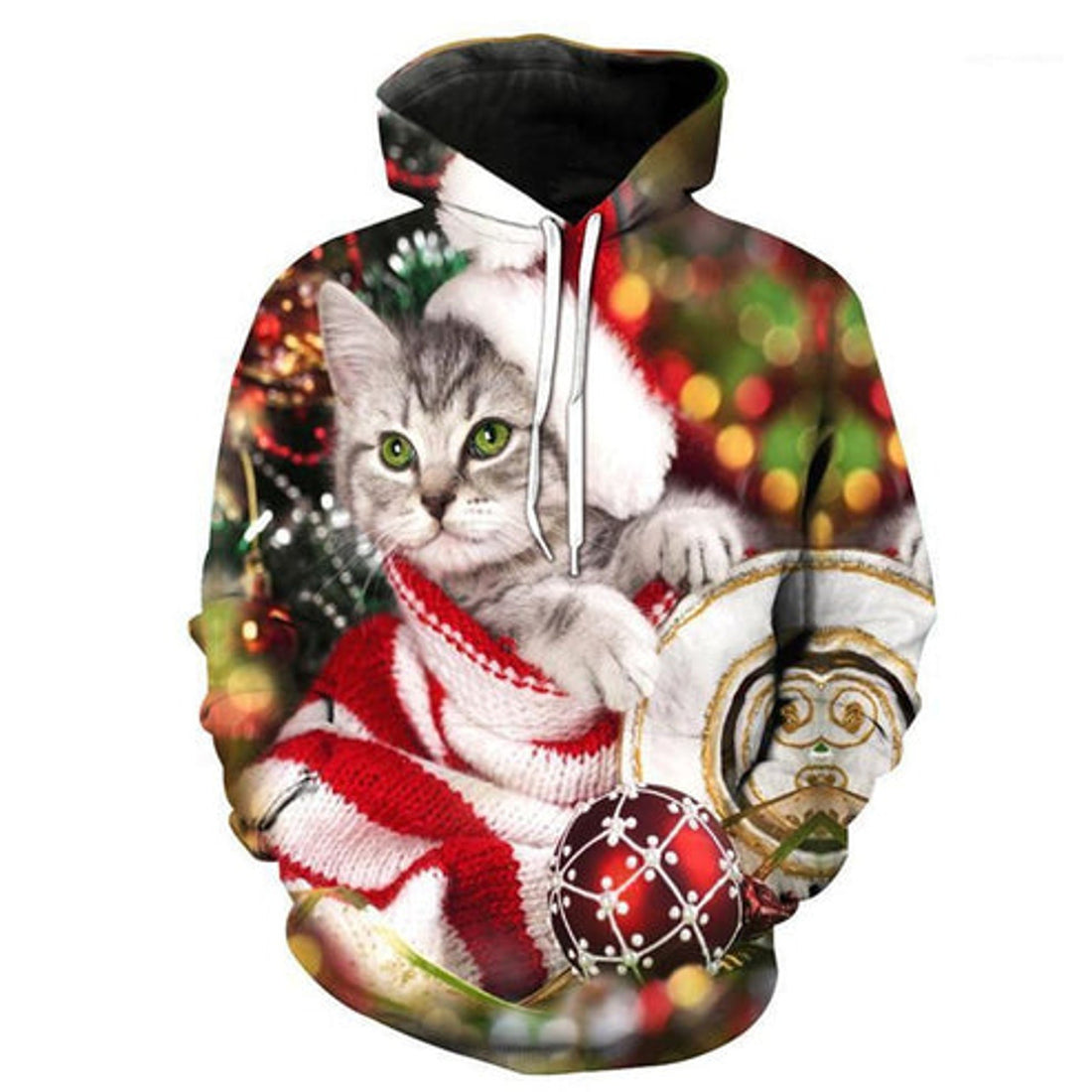 FUNSTUFFPRINT 3D Cat On Christmas Day All Over 3D Hoodie and Zip Hoodie