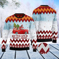 FUNSTUFFPRINT Cat Red Truck Ugly Christmas Sweater, Christmas Cat Ugly Sweater, Ugly Cat Xmas Sweater Ugly Sweater