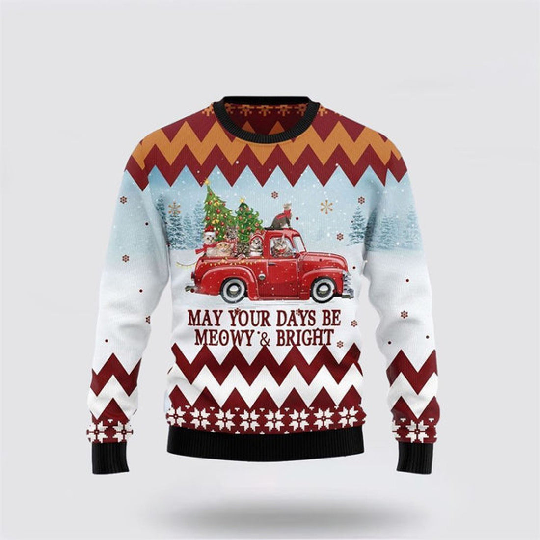 FUNSTUFFPRINT Cat Red Truck Ugly Christmas Sweater For Men And Women, Best Gift For Christmas, Christmas Fashion Winter Ugly  Sweater