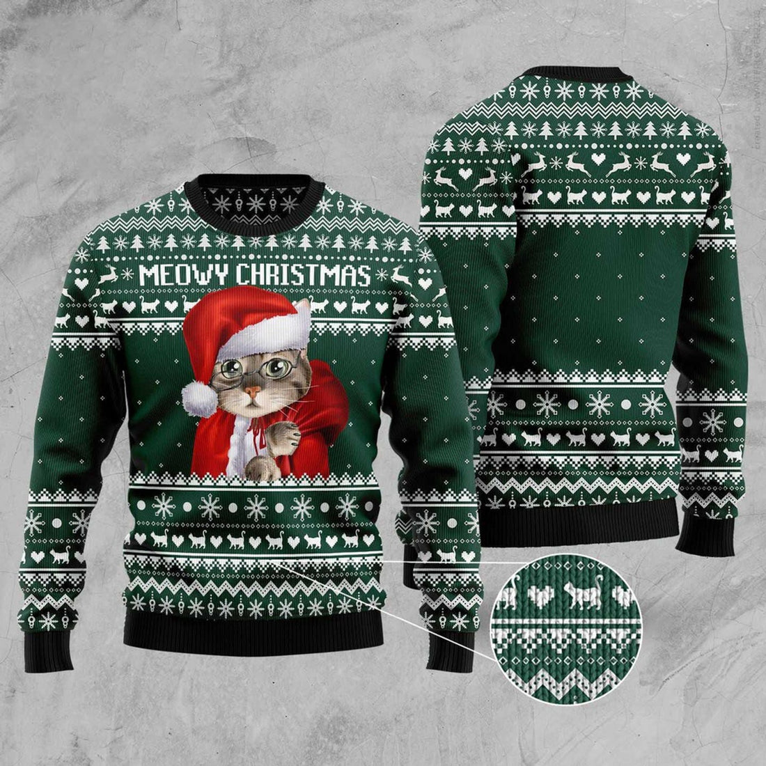 FUNSTUFFPRINT Cat Santa Ugly Christmas Sweater, Christmas Cat Ugly Sweater, Ugly Cat Xmas Sweater Ugly Sweater