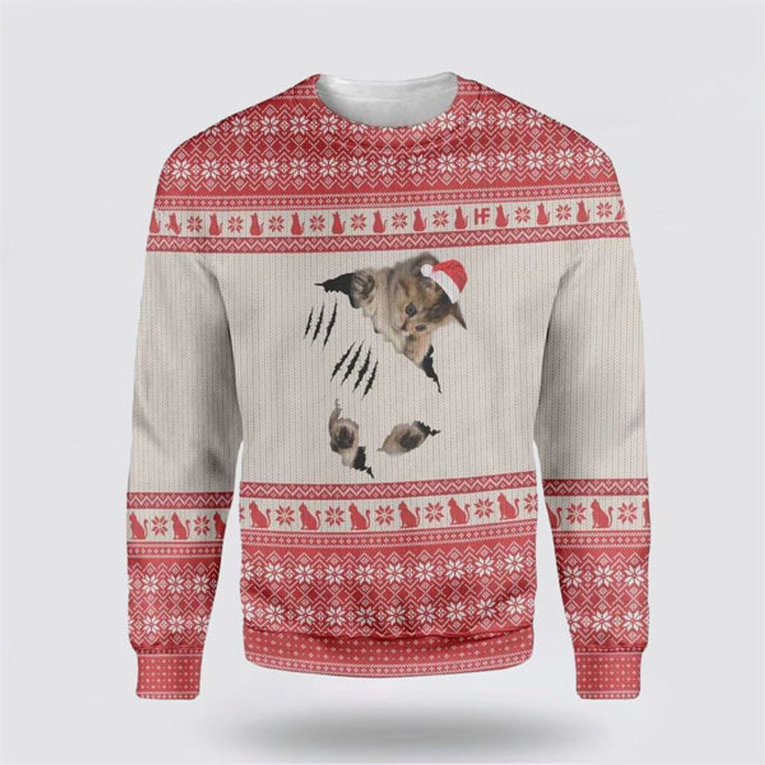 FUNSTUFFPRINT Cat Scratch Ugly Christmas Sweater For Men And Women, Best Gift For Christmas, Christmas Fashion Winter Ugly  Sweater