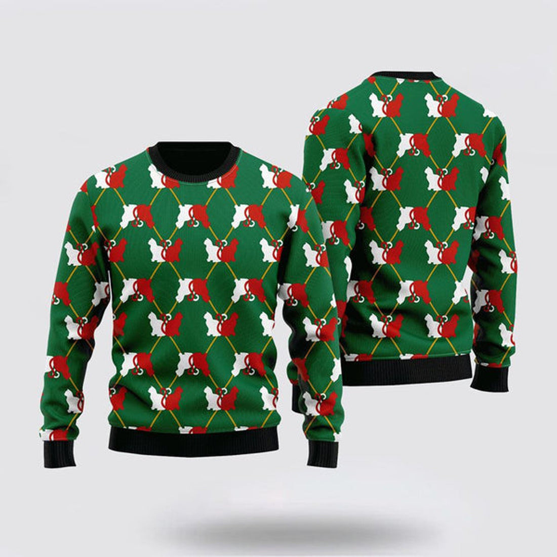 FUNSTUFFPRINT Cat Silhouettes Sweater, Cat Silhouettes Green Argyle Ugly Christmas Sweater For Men And Women, Best Gift For Christmas, Christmas Fashion Winter Ugly  Sweater