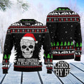 FUNSTUFFPRINT Cat Skull Santa Ugly Christmas Sweater, Christmas Cat Ugly Sweater, Ugly Cat Xmas Sweater Ugly Sweater