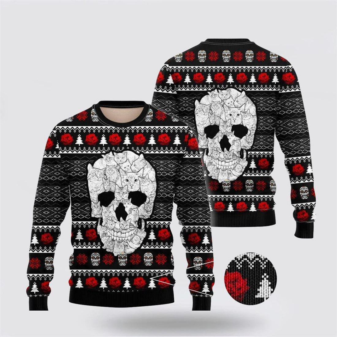 FUNSTUFFPRINT Cat Skull Ugly Christmas Sweater – Christmas Gifts For Frends Ugly  Sweater