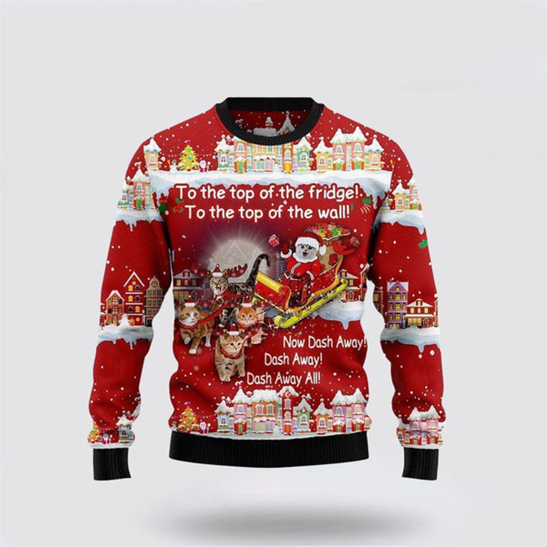 FUNSTUFFPRINT Cat Sleigh Christmas Ugly Christmas Sweater For Men And Women, Best Gift For Christmas, Christmas Fashion Winter Ugly  Sweater