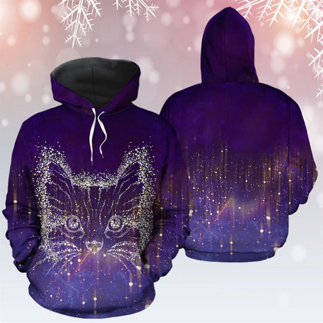 FUNSTUFFPRINT 3D Cat Snowflake All Over 3D Hoodie and Zip Hoodie