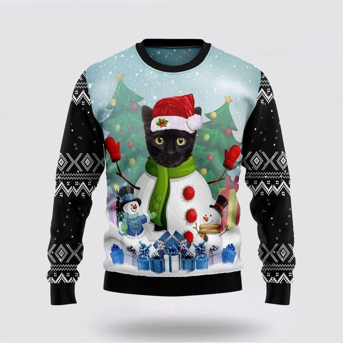 FUNSTUFFPRINT Cat Snowman Ugly Christmas Sweater – Cat Lover Christmas Sweater Ugly  Sweater