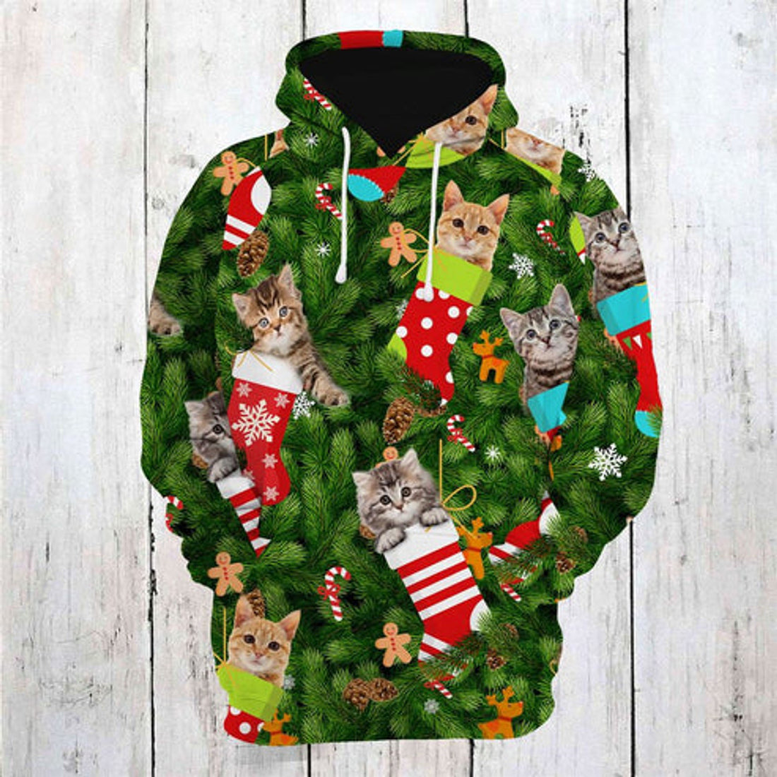 FUNSTUFFPRINT 3D Cat Socks Christmas All Over 3D Hoodie and Zip Hoodie