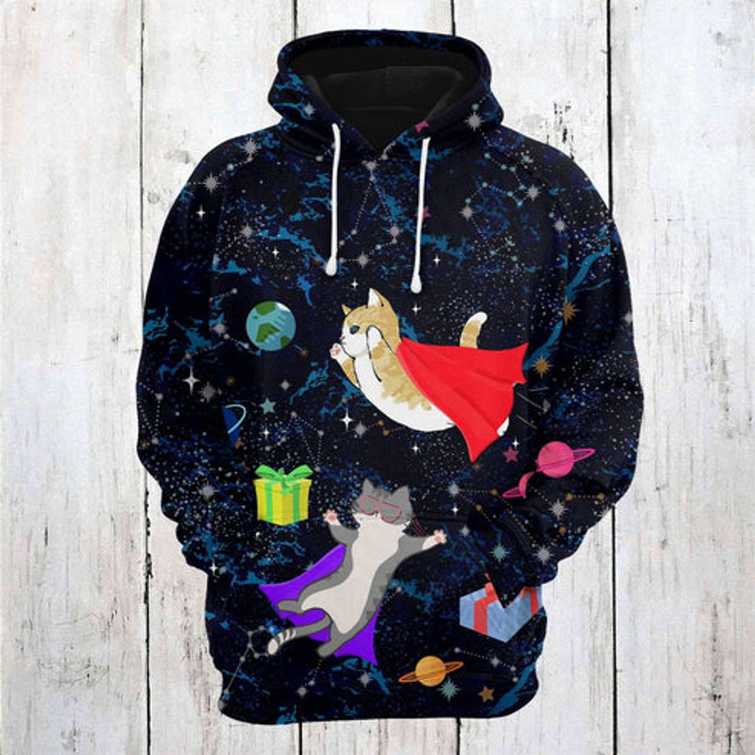 FUNSTUFFPRINT 3D Cat Space All Over 3D Hoodie and Zip Hoodie